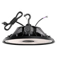 Black UFO LED high bay light with hook mount, power cord, and selectable wattage switch