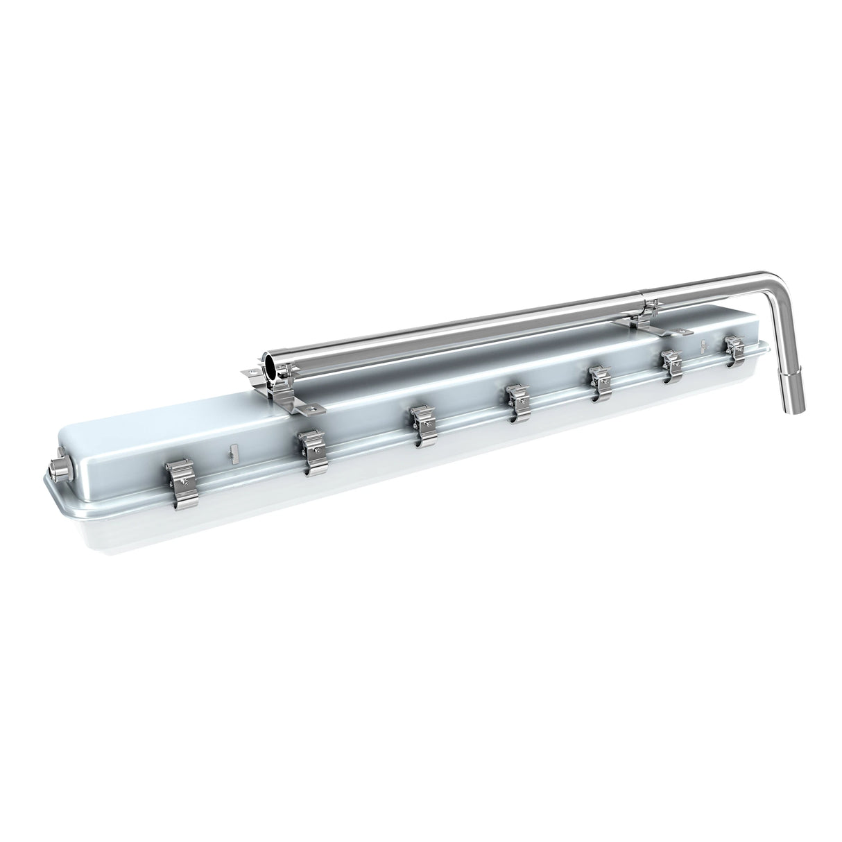 Rear view of 50W C1D2 1x4 linear explosion proof light, showing the durable heat-dissipating aluminum enclosure.