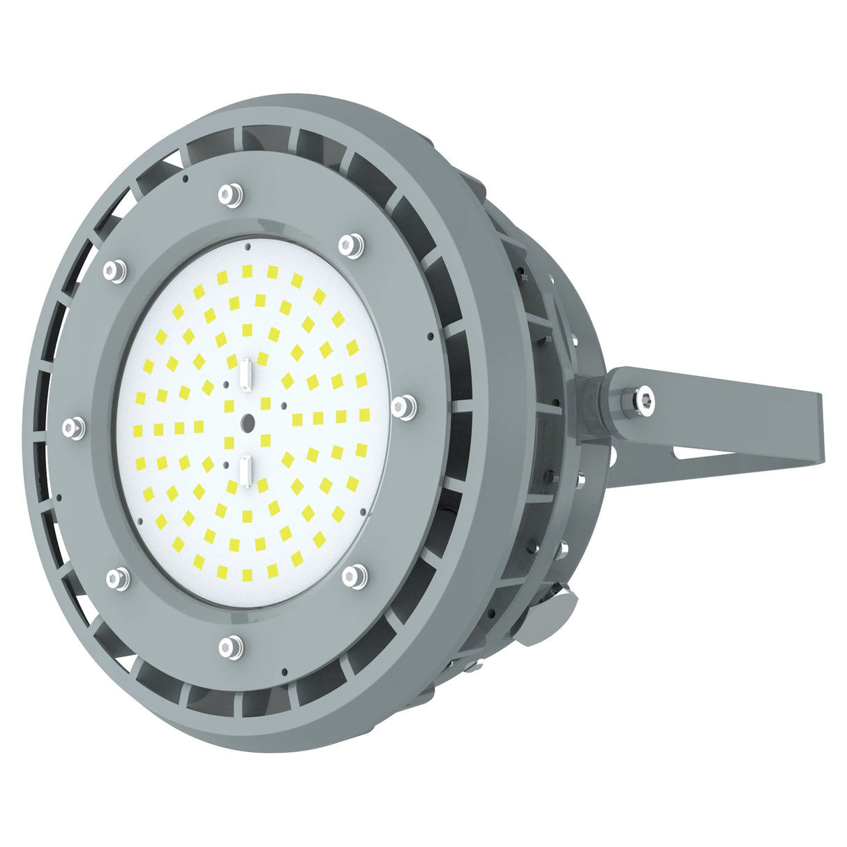 Top view of 80W Class I Division II LED high bay showing integrated aluminum radiator fins for heat dissipation.
