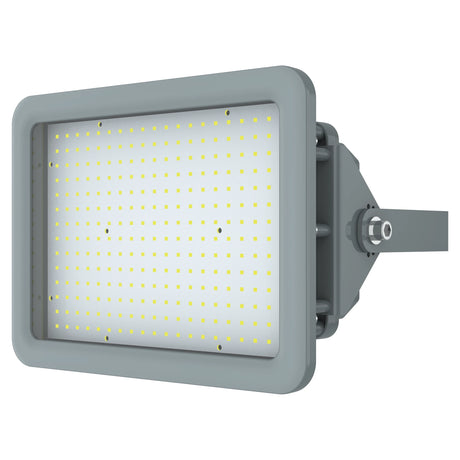 Top view of 100W Class 1 Div 2 LED flood light showing high-performance aluminum radiator fins for heat dissipation.