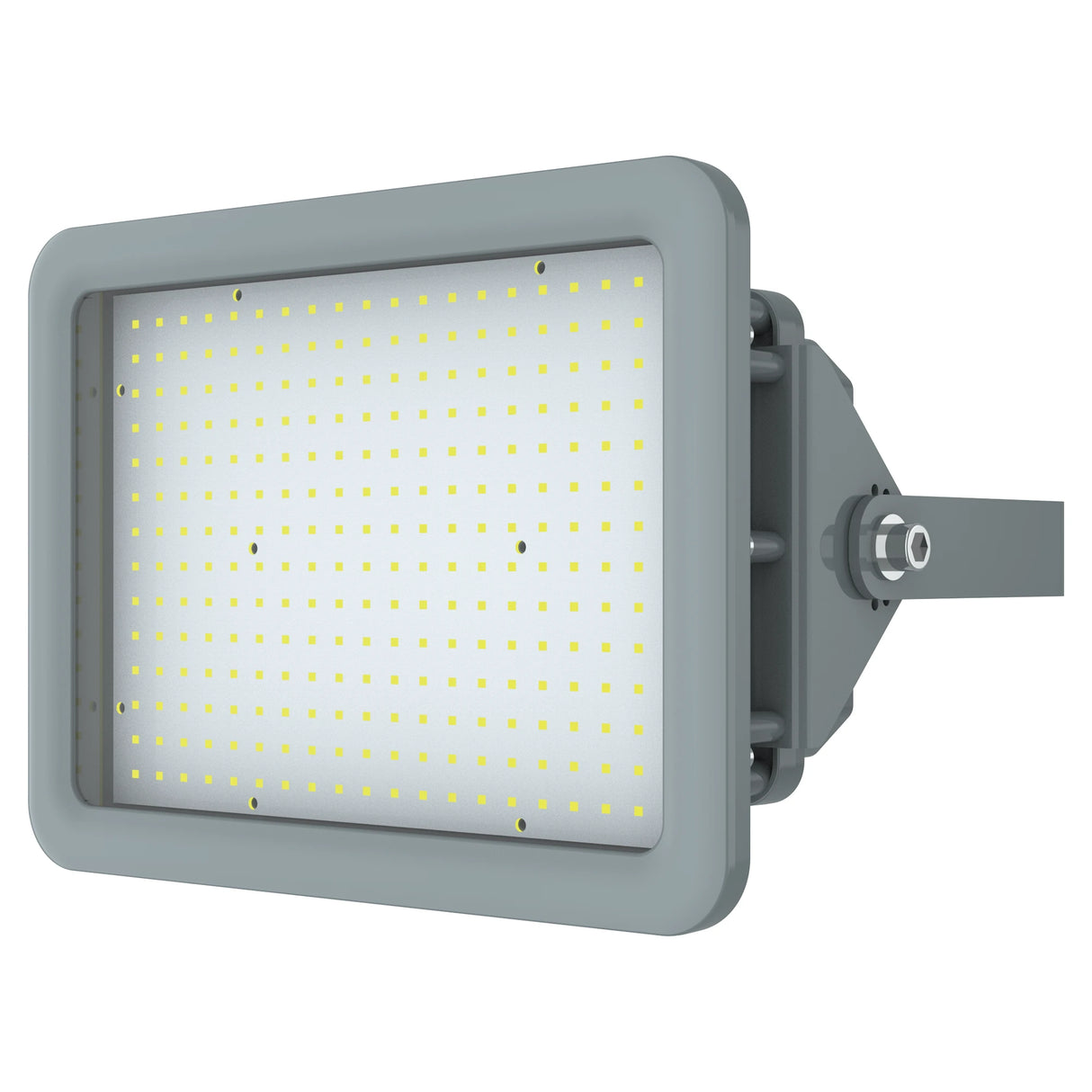 Rear cooling fins of a 60W C1D2 LED square flood light designed for heavy-duty thermal management in refineries.