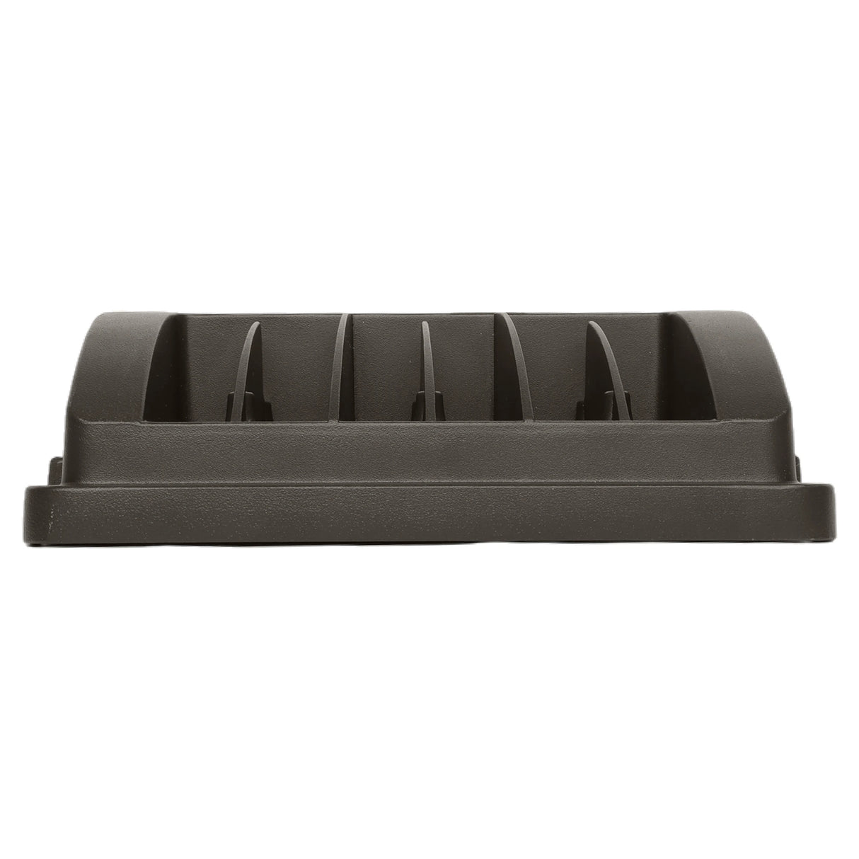 dark bronze led flood light housing with finned heat sink and low-profile rectangular design