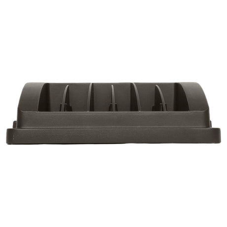 dark bronze led flood light housing with finned heat sink and low-profile rectangular design