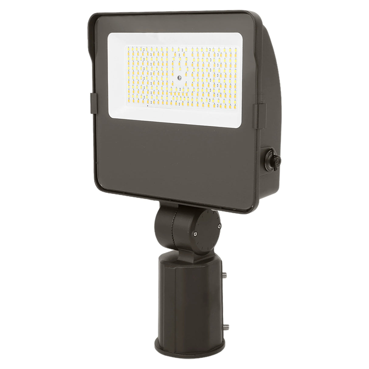 dark bronze led flood light with adjustable slipfitter mount and rectangular led array