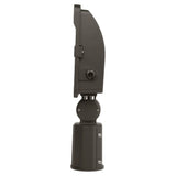 Side view of a dark bronze LED flood light with slipfitter mount and adjustable housing