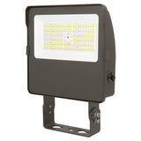 Dark gray LED flood light with trunnion mount and rectangular LED array for outdoor commercial lighting
