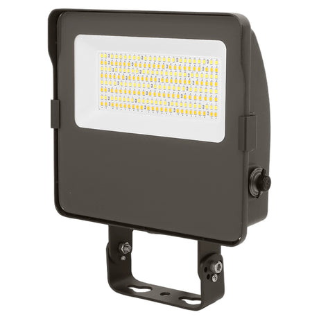 dark gray led flood light with trunnion mount and rectangular led array for outdoor security lighting