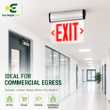 Housing, lens and construction details of 4W Edge-Lit Red Exit Sign for Commercial Egress for durable commercial use.