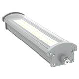 Close-up of the end cap and driver compartment on a 40W Class I Div 2 LED 1x2 linear explosion proof light fixture.