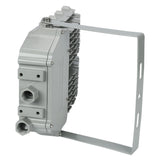 Top view of the IP67 rated driver housing and secure wiring port on a 150W C1D2 explosion proof LED flood light.
