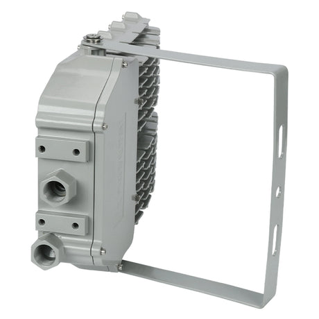Top view of the IP67 rated driver housing and secure wiring port on a 150W C1D2 explosion proof LED flood light.