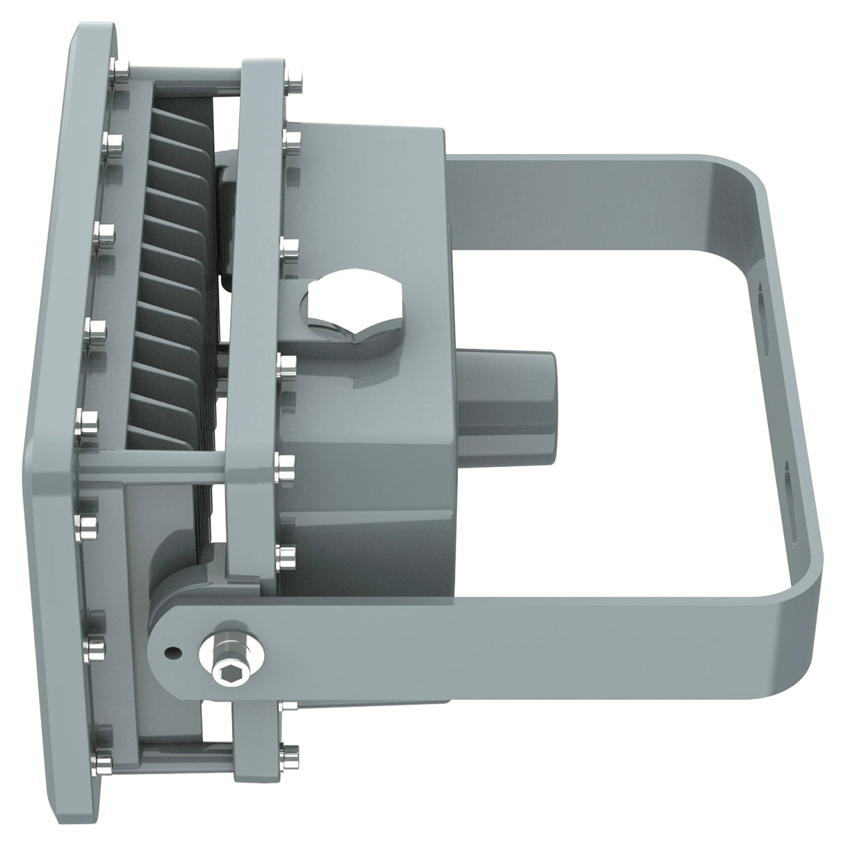 Top detail of the compact driver compartment on a 20W Class I Div 2 LED square explosion proof flood light fixture.