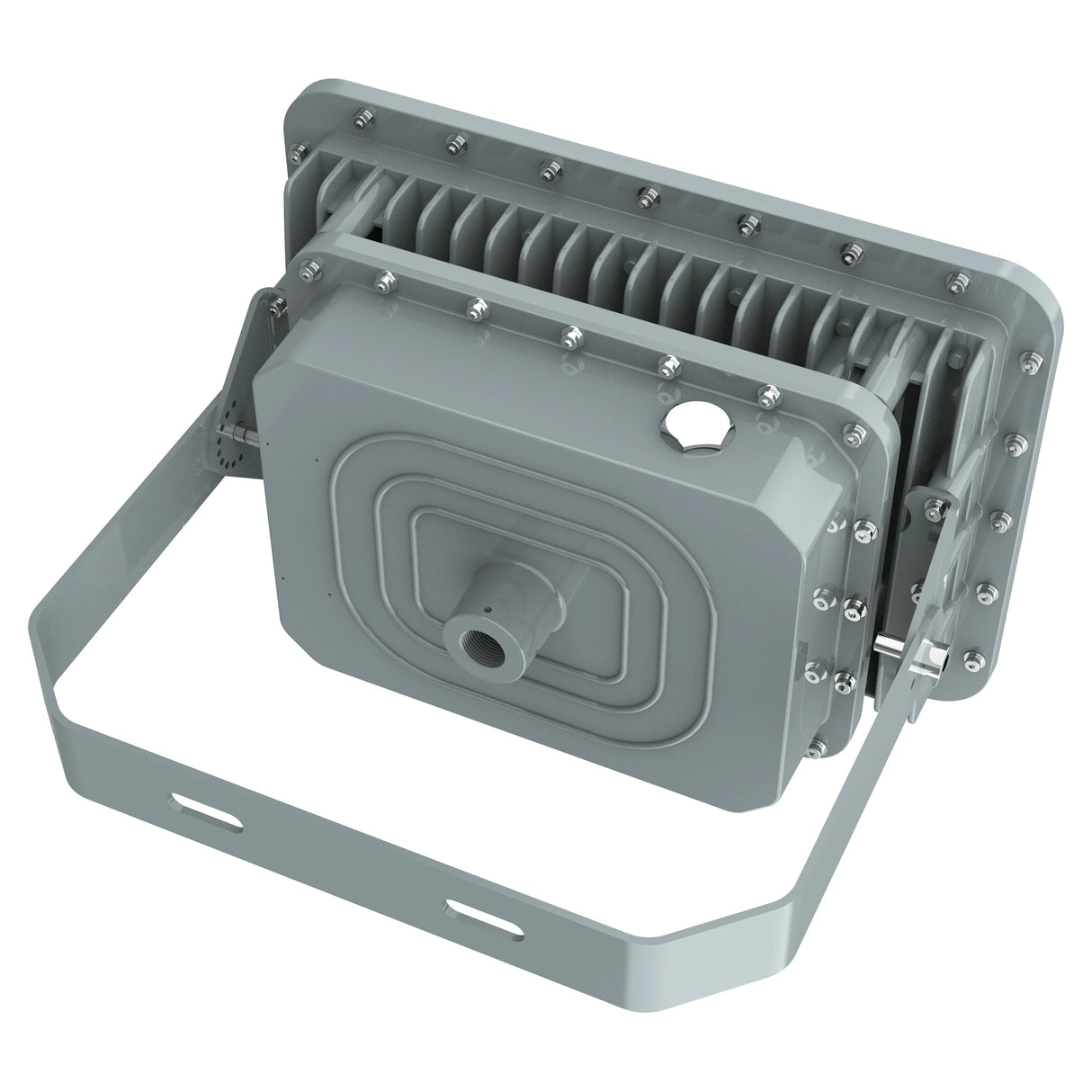 Top detail of the reinforced driver compartment on a 250W Class I Div 2 LED square explosion proof flood light.