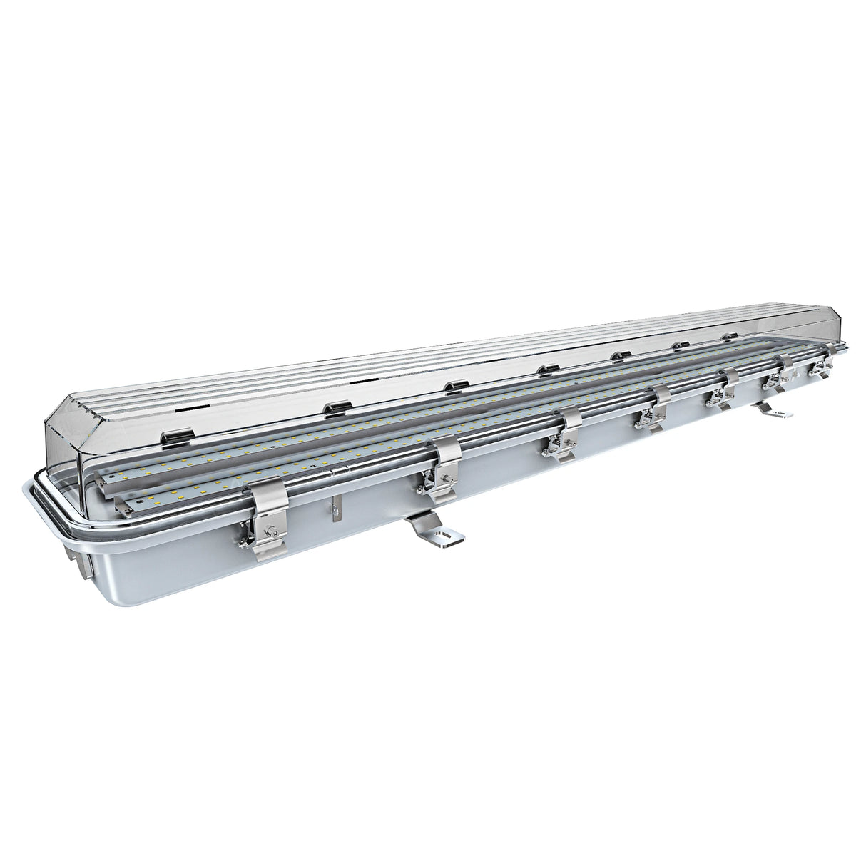 Professional 50W C1D2 LED 1x4 linear vapor proof light fixture, 7,024lm 5000K, for chemical and oil plant safety.