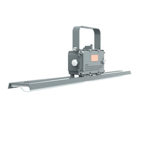 60W C1D2 explosion proof LED linear high bay light, 8,400 lumens 5000K, industrial safety fixture for hazardous zones.