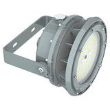 60W C1D2 explosion proof round LED high bay light, 8,400 lumens 4000K, for hazardous industrial workshop lighting.