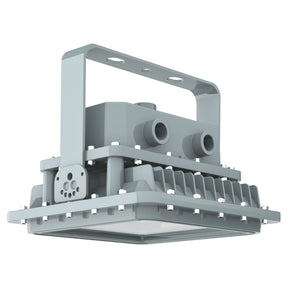 80W C1D1 explosion proof square LED flood light, 11,200 lumens 5000K, heavy-duty hazardous area outdoor lighting.
