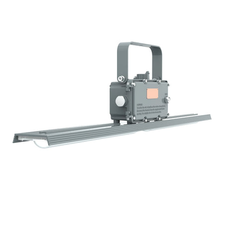 80W C1D2 explosion proof LED linear high bay light, 11,200 lumens 5000K, for industrial hazardous area safety.