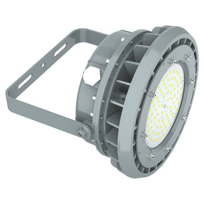 80W C1D2 explosion proof round LED high bay light, 10,800 lumens 4000K, durable hazardous area UFO lighting fixture.