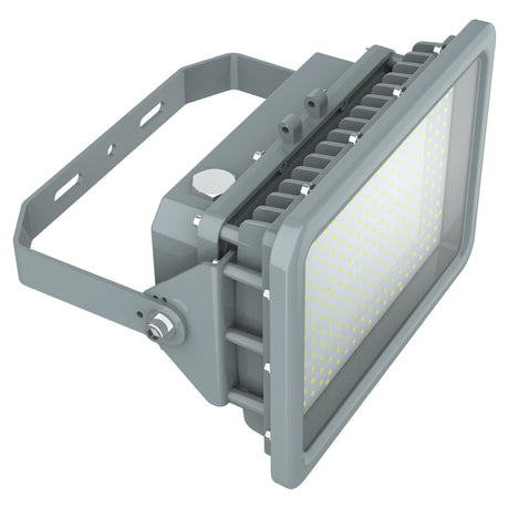 60W C1D2 explosion proof square LED flood light, 8,400 lumens 4000K, with adjustable heavy-duty mounting U-bracket.