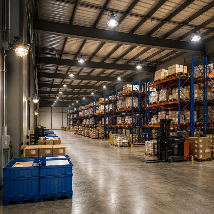 LED High Bay Warehouse Lighting for Large Industrial Spaces - High Lumen UFO and Linear Fixture Options