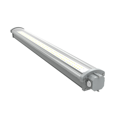 Side profile of 60W C1D2 linear explosion proof LED light showcasing the secure mounting bracket for factory ceilings.