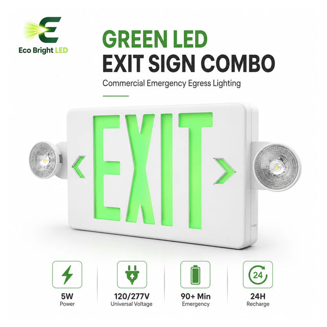 5W Green LED Exit Sign Combo for product overview with key specifications for commercial lighting applications.