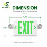 Dimensions and specifications for 5W Green LED Exit Sign Combo for, including measurements and performance data.
