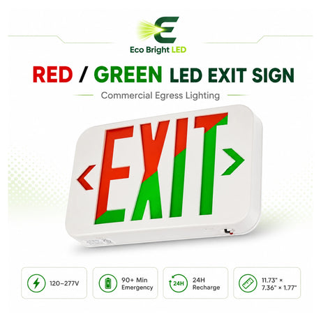 Red/Green LED Exit Sign 120/277V for product overview with key specifications for commercial lighting applications.
