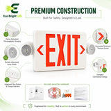 Housing, lens and construction details of 5W Red LED Exit Sign Combo for Commercial Egress for durable commercial use.