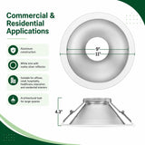 Round white aluminum downlight trim with matte silver reflector for commercial ceilings