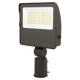 Selectable LED flood light with slipfitter mount, dark bronze housing, and rectangular front lens