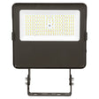 Black LED flood light with selectable LED panel and trunnion mount on a white background