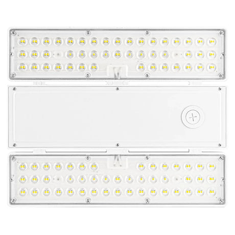 Selectable wattage linear high bay LED light with clear lens and dual side light panels