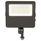 Square LED flood light with knuckle mount and front-facing light panel in dark housing