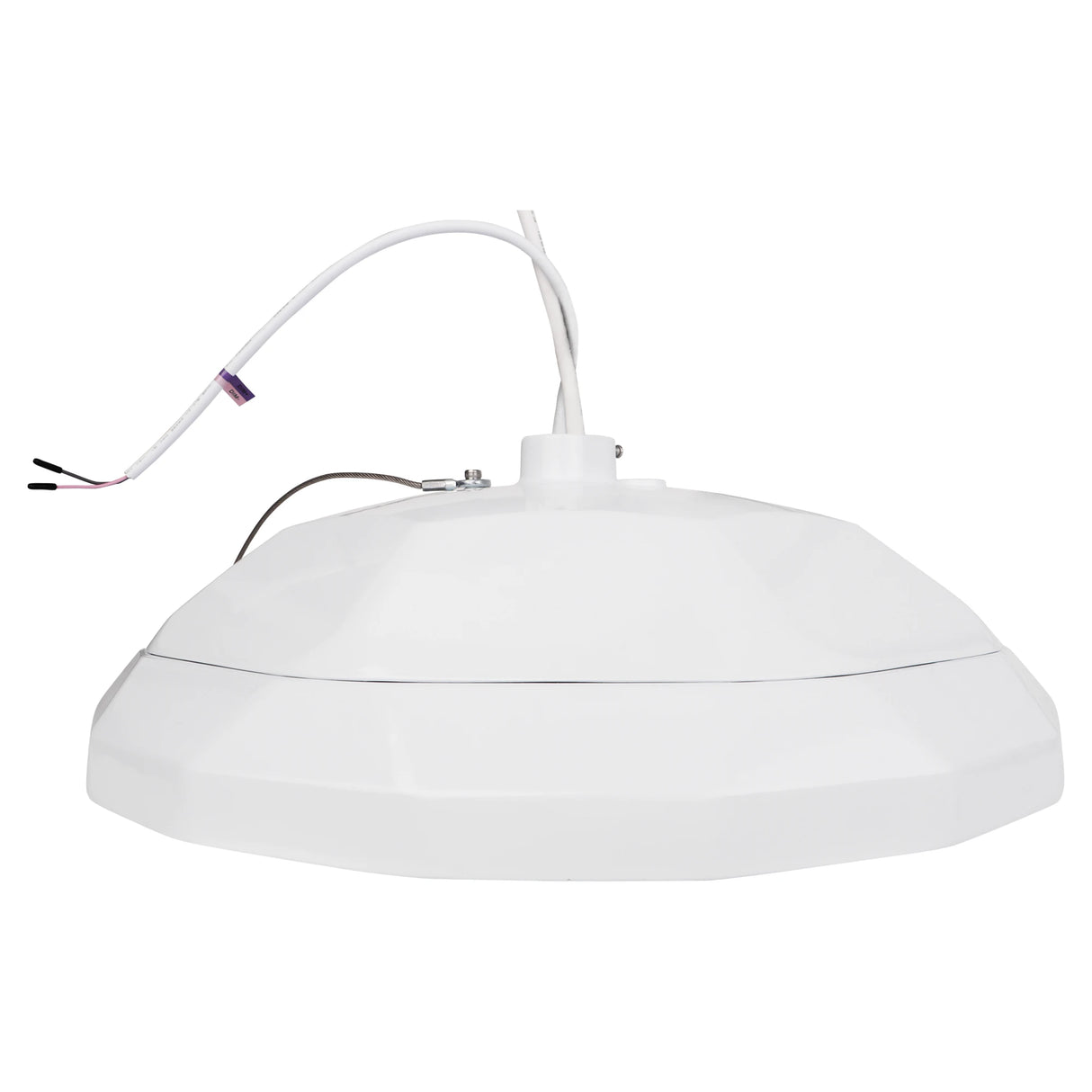 UFO LED High Bay Light Side View Showing Bracket Mount and Power Wiring - Dimmable Industrial Ceiling Fixture