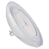 UFO LED High Bay Light Tilted View Showing PC Lens Surface and Heat Sink Edge - Commercial Industrial Fixture
