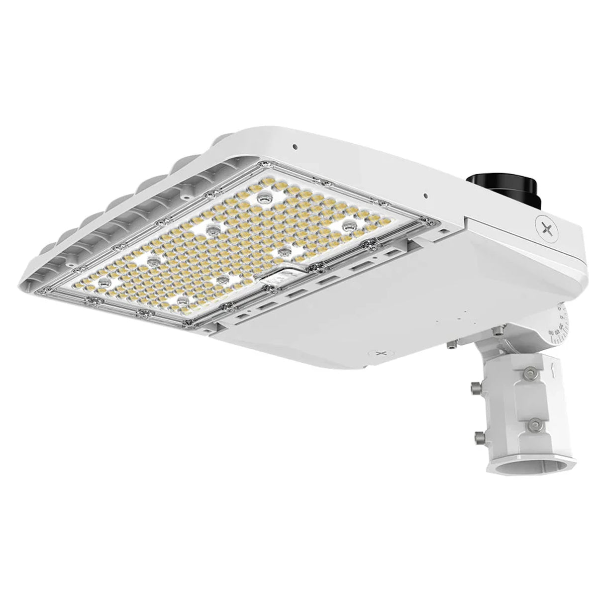 white led area light with adjustable mounting arm and integrated led array for outdoor commercial lighting