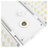 white linear high bay LED fixture with selectable wattage and a central control port