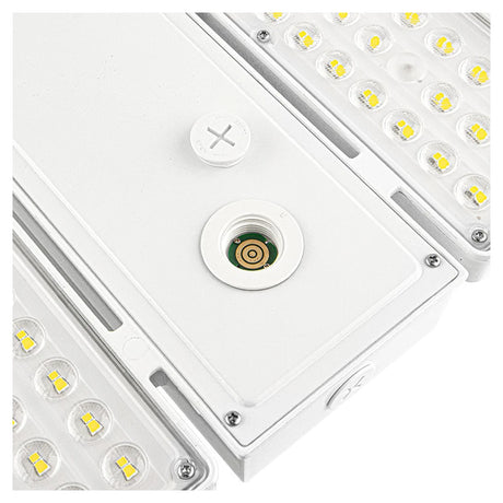 white linear high bay LED fixture with selectable wattage and a central control port