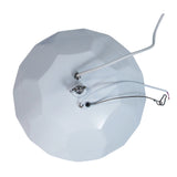 White UFO LED high bay light with glass lens and hanging wires on a clean white background