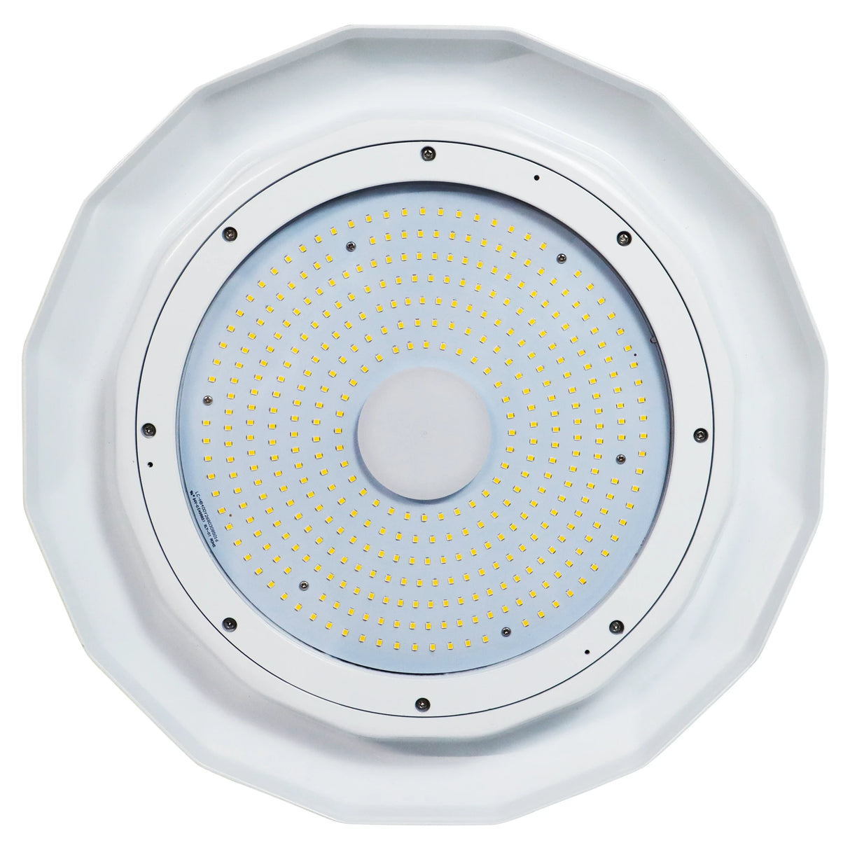 white UFO LED high bay light with circular LED array and glass lens for industrial lighting