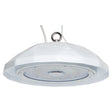 white UFO LED high bay light with glass lens and hanging ring mount